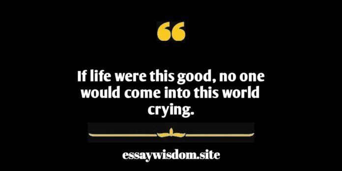 If life were this good, no one would come into this world crying.